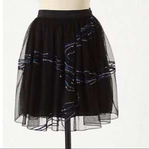 Anthropologie Lil Black Tulle Sequin Skirt